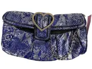 Betsey Johnson Violet Blue/Silver Heart Detail Clutch Purse With Chain Strap