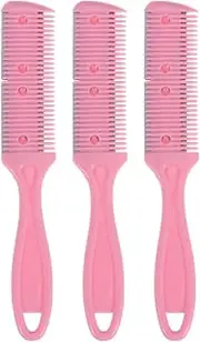 FRCOLOR Thinning Hair Razor Comb Double Razor Comb Hair Cutting Comb Hair Trimmer for Salon Barber (Pink)