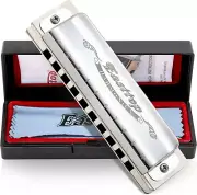 East Top Harmonica Key of C, Silver 10 Holes Diatonic Blues Harp T008 Mouth Orga