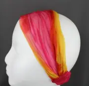 Pink orange Tie Dye chiffon fabric scrunched kerchief headband 3in1 bandana