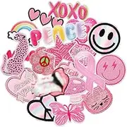 Assorted Size Embroidered Iron on Patches Flamingo Cat DIY Sew Applique Repair Patch, Bright Vivid Colors Iron On Patch Applique for Clothes, Jeans, Pants,Backpacks, Clothes (Pink)