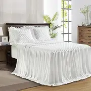 Ruffle Skirt Bedspread Set - 30" Long Drop - Vintage Chic Ruffled Summer Coverlet Bed Spreads Quilt Boho Bedding Farmhouse Style Lightweight Luxurious Rustic 3 Piece Set California King Size White