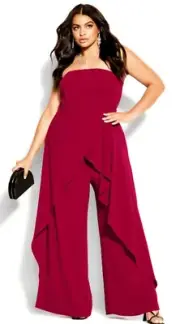 CITY CHIC NWT 16 ATTRACT FF Women's JUMPSUIT Red Currant Ruffle Sleeveless