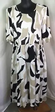 AUTOGRAPH CREAM “GEOMETRIC PRINT” SHIRRED BODICE POCKET DRESS SZ 26 NEW