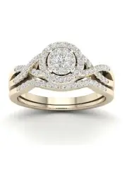 10K Yellow Gold 3/8Ct TDW Diamond Halo Twist Shank Bridal Ring Set