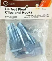 NEW Perfect Pleat Drapery.Clips and Hooks With 10 Clips 14 Hooks