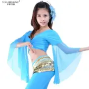 Belly Dance Performance Top Sexy Women V-Neck Chiffon Lake Blue Belly Dance