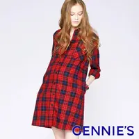 在飛比找momo購物網優惠-【Gennies 奇妮】經典格紋長版襯衫洋裝(紅藍格T1G0