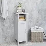 Giantex 80CM Bathroom Floor Cabinet w/Single Door & Adjustable Shelf, Avoid Tipping Over & Wobbling, Tall Bathroom Cupboard Toilet Storage Organizer, Living Room, Laundry (White)