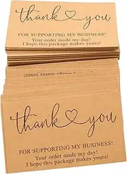 Vagocom 200Pcs Brown Thank You for Supporting My Business Cards,2 x 3.5 Inches / 9 x 5 cm Small Bulk Customer Appreciation Card for Small Business Packaging Supplies