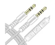 3.5mm Jack Male to Male Audio Cable 1.2m Aux Cable Volume Control with Mic for iPhone for iPad White