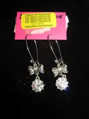 BETSEY JOHNSON ICONIC SILVERTONE BIG BLING AND BOW DANGLE EARRINGS
