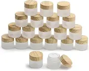 20 Pcs Refillable Glass Cosmetic Containers with Wood Grain Plastic Lids, 10 Gram Makeup Sample Jars Leak Proof Cream Jars