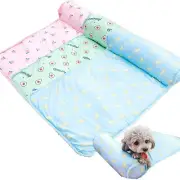 Pet Cooling Mat with Pillow Ice Silk Dog Bed Washable Summer Self Cooling Mat