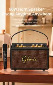 80W Retro Karaoke Wireless Portable Speaker with Microphone Support AUX IN/TF/U