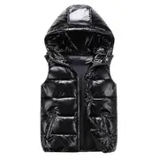 Lightweight Puffer Vest Unisex Shiny Waterproof Sleeveless Jacket Black L