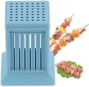 Hapivida 49 Holes Barbecue Skewers Maker, Kebab Making Box Grill Meat Slicers BBQ Skewer Tool, Brochette Maker Kit for Kitchen Outdoor Blue