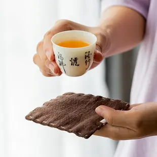 日式方形杯托禪意棉麻杯墊手工刺繡苧麻茶杯墊子隔熱墊茶道配件