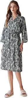 [Generic] Towel Wrap for Women Plus Tree Printed Bathrobe V Neck Short Sleeve SPA Hot Tub Bath Knee Length Kimono Robe Bath Robes Female