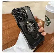 Luxury Transparent Plating Magsafe Case with Bracket &amp; Airbag Protection for iPhone 11-15 Pro Max Black