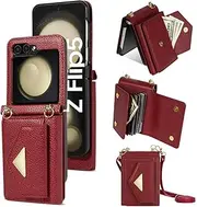 [UYPTK] Crossbody Wallet with Card Holder Phone Case for Samsung Galaxy Z Flip 6 5 4 3Flip6 Flip5 Flip4 Flip3 Leather Cover,red,for Galaxy Z Flip5