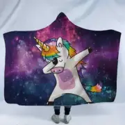 Handsome Unicorn Cartoon 3D Hooded Blanket Wearable Flannel Throw Blanket Cloak