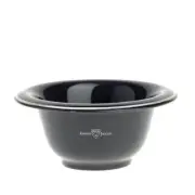 EDWIN JAGGER Black Porcelain Shave Shaving Soap Bowl with Silver Rim NEW