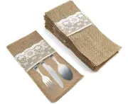 Jute Cutlery Holder,20 Pcs Cutlery Bag Rustic Jute Lace Cutlery Holder