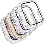 [CHANCHY] 4-Pack for Apple Watch Series 9 8 7 41mm Screen Protector Case, Over 400 Crystal Diamond Bling Case Protective Bumper for iWatch Series 7/8/9, Rose Starlight/Rose Gold/Rainbow/Clear, 41mm
