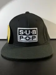 SUB POP Logo Embroidered Black Snapback Trucker Hat NIRVANA New NWT