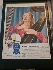 1945 Pabst Blue Ribbon Beer Lady plays 1-string Harp photo art print ad 10x14