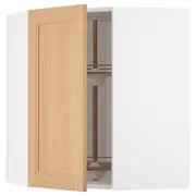 METOD corner wall cabinet with carousel, white/Vedhamn oak, 68x37x80 cm