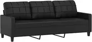 vidaXL 3-Seater 180cm Faux Leather Sofa in Black - Comfortable Seating Experience with Luxurious Design, Stain-Resistant, Sturdy Metal Frame, for Living Room or Lounge Area