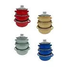 3Pcs Enamel Cooking Pots Stackable Kitchen Cookware Flat Bottom Enamel Stockpot