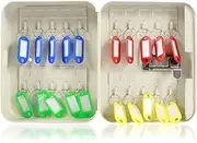 Password Key Lock Box, Key Lock Box Wall Mount, Key Cabinet with 20 Colorful Tags and Hooks, Key Organizer, Black Steel Keys Lock Box for Car Dealer, Property Manager, Valet Parking (White)