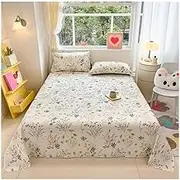 Soft Flowers Pattern Bed Sheet 1 Piece Only, Soft Breathable 100% Cotton Flat Sheet, 4 Size Bedding(120x230cm 1pc)