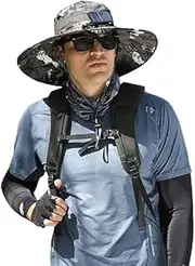 [Elfgrass] Solar Fan Sun Hat, Outdoor Sun Hat with 2 Solar Fans, USB Panel Powered Wide Brim Bucket Hat, UPF 50+ Hiking Camping Fishing Hats with Built in Fan, Comes with a Pair of Black Sunglasses