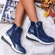 [WestIsand] Women's Casual Platform Solid Color Ankles Boots Zipper Shoes Lightweight Wedge Sneakers