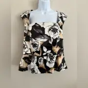 White House Black Market Floral Cap Sleeve Ruffle Peplum Blouse Sz 12 New