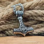 Viking Knot Necklace Stainless Steel Mjolnir Large Pendant Thor Hammer Odin Men