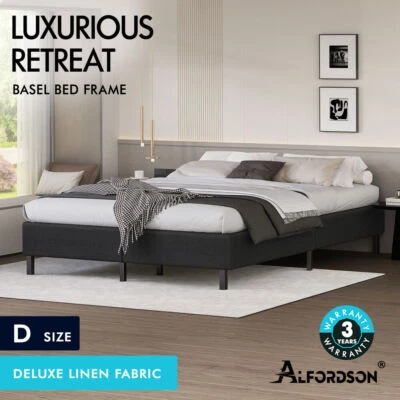 ALFORDSON Bed Frame Double Size Mattress Base Foundation Charcoal Fabric BASEL