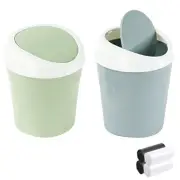 2 Pack Plastic Mini Wastebasket Trash Can with Swing Lid for Home Office Desktop