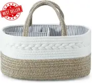 Baby Diaper Caddy Organizer, Portable Nursery Storage Basket Cotton Rope Diaper