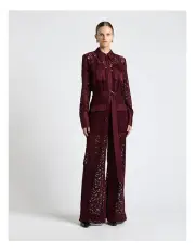 [Cue] European Flocked Lace Jumpsuit in Plum