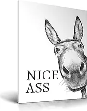 UPWOIGH Donkey Peeping Bathroom Wall Art,30x40CM,Black and White Wall Decor,Waterproof Wood Framed CanvasWall Art,Cute Funny Animal Print for Bedroom,Kids Room,FWashroom,Toilet - 1 Pack