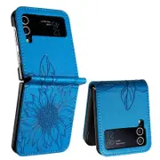 Galaxy Z Flip3 Wallet Case 3 Credit Card Slot ID Card Holder, PU Leather Flip Case - Blue