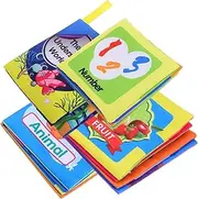 jojofuny 4pcs Washable Cloth Books Interactive Soft Sensory for Early Learning Numbers Animals Ocean Engaging Crinkle