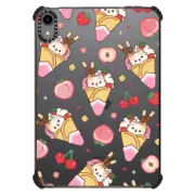 iPad mini (6th gen) iPad Impact Case Cute Calico Cat with Strawberry Ice Cream & Peach Cherry - Cartoon Kitten Kawaii Animal with Chocolate Stick & Sweet Fruit & Food
