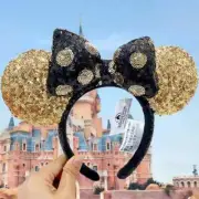 Black Gold Polka Dot Bow Mickey Ears Disney- Theme Headband Women Girls Party