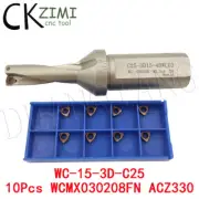 1× U Drill WCΦ15-3D-C25 15mm CNC Tool Indexable Drill Bit + 10Pcs WCMX030208FN
